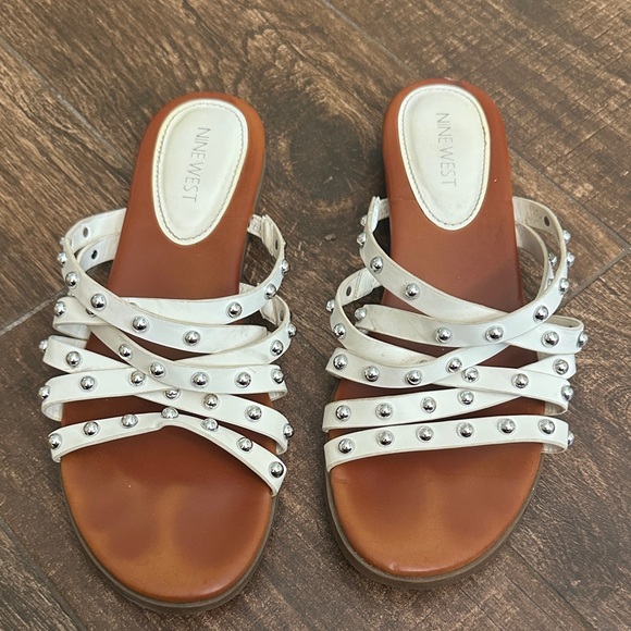 Nine West Shoes - Nine West White and Silver Studded Sandals